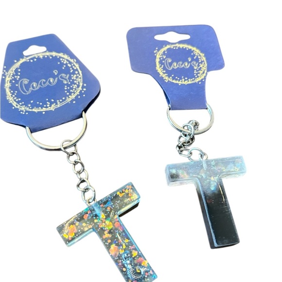 Colorful Glitter 'T' Keychain Duo - Picture 3 of 5